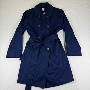 J.Crew‎ Womens Navy Blue Double Breasted Trench Coat BO623 Petite 10P NWT
